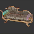 Luxurious Chaise Lounge with Gold Frame and Floral Fabric Red Accents