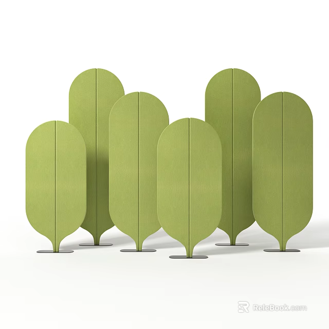 Green Leaf Shaped Decorative Screens Arranged Together In Multiple Units 3d model