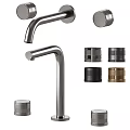 Contemporary Brushed Metal Faucet Design With Various Colored Knobs And Handles