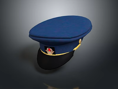 Blue Hat With Black Brim Gold Trim And Emblem For Daily Use 3d model