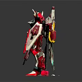Red Mecha Robot Character With Detailed Armor Wings And Standing Pose