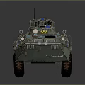 Green Wheeled Military Tank With Mounted Machine Gun Radio Antenna And Metallic Surface