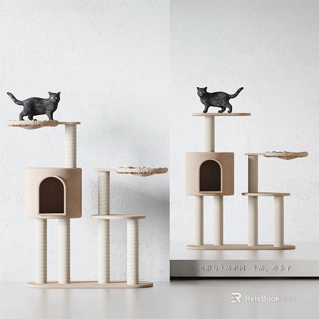 Modern Cat Tree With Platforms Cat Cave And Scratching Posts For Cats 3d model 