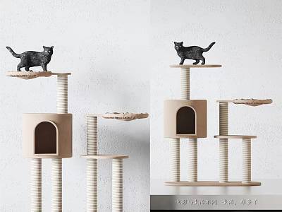 Modern Cat Tree With Platforms Cat Cave And Scratching Posts For Cats 3d model