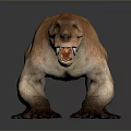 3D Model of Prehistoric Creature with Orange Brown Skin Open Mouth Sharp Teeth and Claws