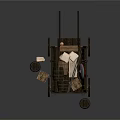 Vintage Wooden Cart With Wooden Wheels Barrels And Crates On Dark Background