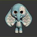 Blue Plush Elephant Toy With Big Orange Eyes Zigzag Pattern Ears And White Belly