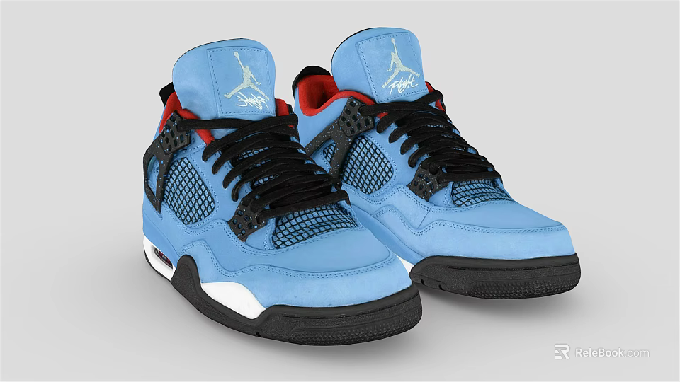 Blue Sneakers With Red Lining Black Laces Mesh Panels White Accents And Black Sole 3d model 