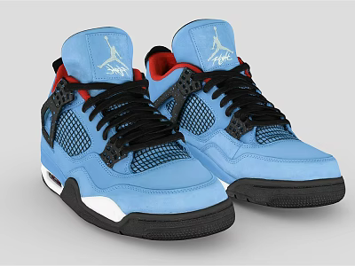 Blue Sneakers With Red Lining Black Laces Mesh Panels White Accents And Black Sole 3d model