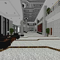 Front Desk Reception Area In Spacious Modern Lobby With Marble Flooring And Sofa Seating 3d model