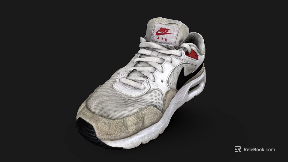 Nike Air Retro Shoes White With Red Black Accents Mesh Upper Black Sole 3d model 