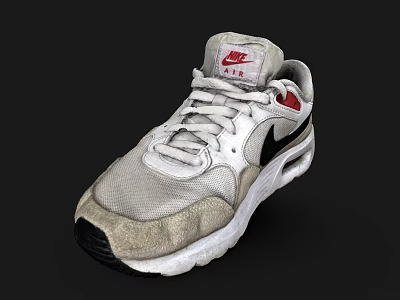 Nike Air Retro Shoes White With Red Black Accents Mesh Upper Black Sole 3d model