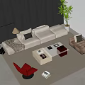Modern Italian Sofa Coffee Table Combination Italian Living Room Petal Sofa Bean Curd Block Sofa Coffee Table Combination 3d model