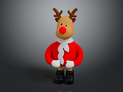Reindeer Game Movie Character With Red Nose Antlers Red Coat White Collar Black Boots 3d model