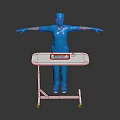 Surgeon in Blue Scrubs With Arms Outstretched by White Table and Medical Equipment