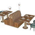 Modern Restaurant Public Seating With Wooden Bench Teal Chairs And Table Settings