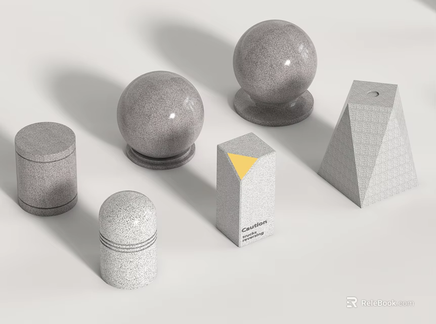 Road Safety Facilities With Different Concrete Shapes For Traffic Control 3d model 