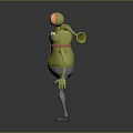 Game Movie Character Green Monster With Big Eyes Yellow Ears Red Striped Scarf Gray Pants
