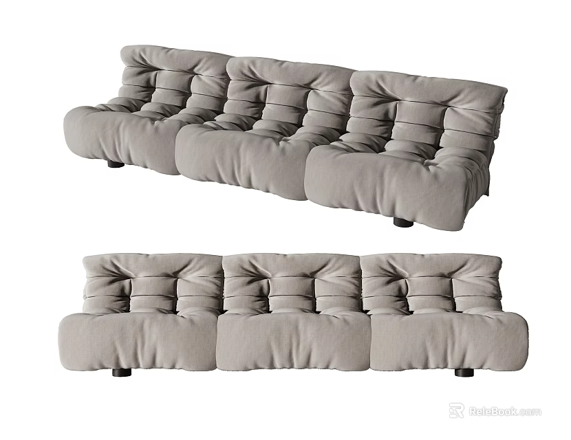 Gray Tufted Multi Seat Sectional Sofa With Modern Comfortable Design 3d model