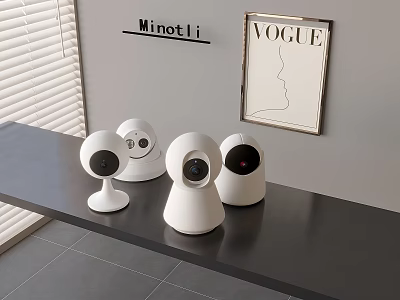 Projection Monitoring System With Multiple White Cameras On Black Indoor Countertop 3d model