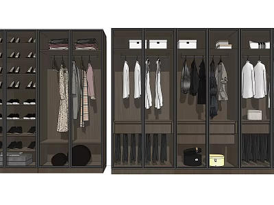 Modern Wardrobe Design With Hanging Areas Shoe Storage Drawers And Storage Boxes 3d model