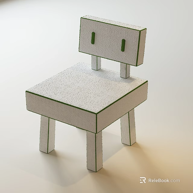 Minimalist Leisure Chair With White Frame Green Accents And Square Design Structure 3d model 