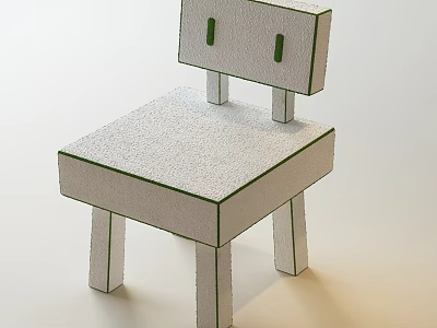 Minimalist Leisure Chair With White Frame Green Accents And Square Design Structure 3d model