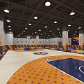 Basketball Gym Interior With Court Lights And Team Banners