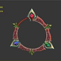 Decorative Circular Ornament With Golden Frame And Red Blue Green Gemstones