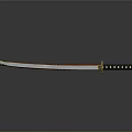 Traditional Japanese Katana Weapon With Red Handle Black Scabbard Sharp Blade And Metal Decorations