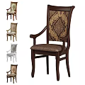 Elegant Dining Chairs With Dark Wood Armrests And Intricate Patterned Backrest Design 3d model
