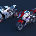 High Performance Sport Motorcycles With White And Red White Blue Livery And Stylish Red Rims