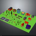 Small Town Model Scene Components With Colored Houses Trees Roads And Bridges