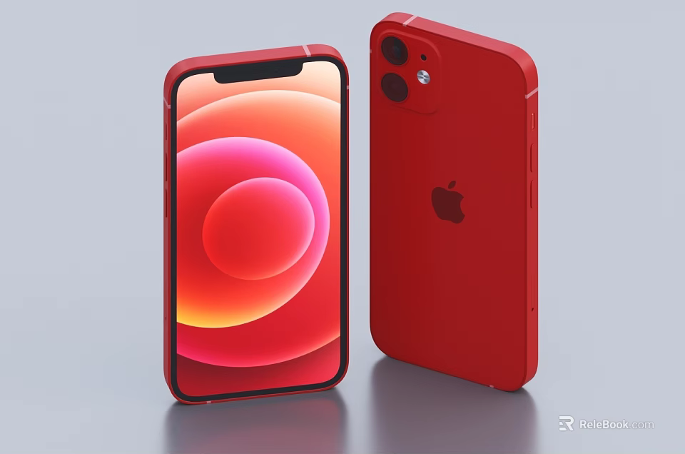 Red Apple iPhone With Front Screen Colorful Circular Wallpaper And Dual Camera Back Design 3d model