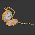 Open Golden Pocket Watch With Shiny Chain Classic Design And Reflective Surface