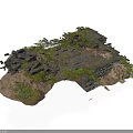Detailed Modern Terrain Model With Ancient Ruins Stones And Lush Green Vegetation
