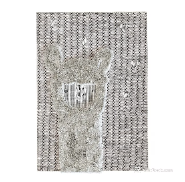 Soft Gray Knitted Square Rug With Cute Llama Design And Heart Patterns 3d model 