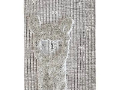 Soft Gray Knitted Square Rug With Cute Llama Design And Heart Patterns 3d model