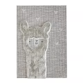 Soft Gray Knitted Square Rug With Cute Llama Design And Heart Patterns