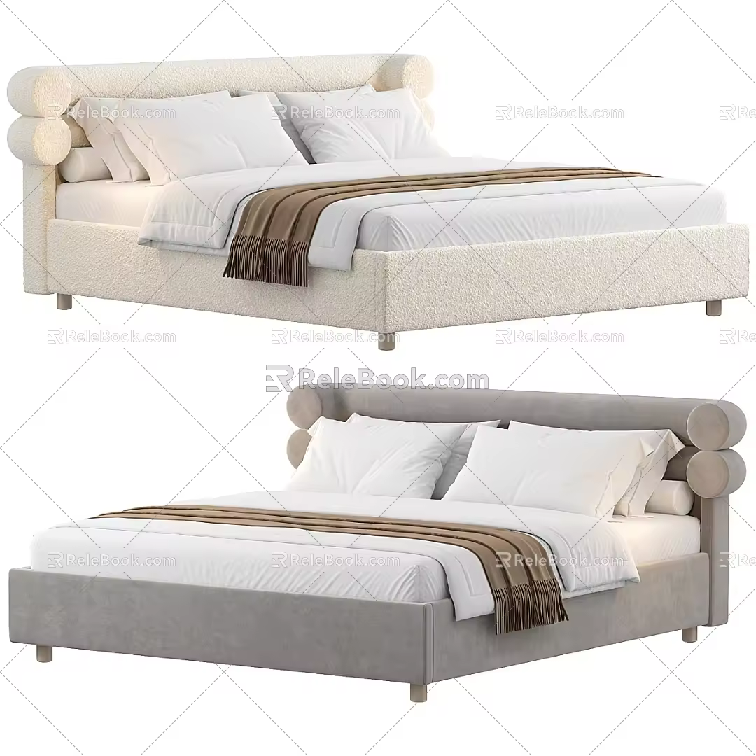 Fabric Double Bed Simple Double Bed Double Bed Combination Floor Bed Backrest Bedding Pillow 3d model