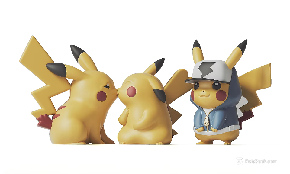 Three Collectible Pikachu Sculptures With Different Poses Including Hoodie Figure Design 3d model 