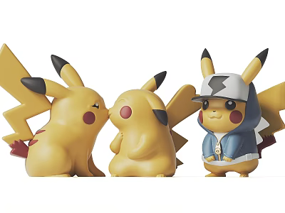 Three Collectible Pikachu Sculptures With Different Poses Including Hoodie Figure Design 3d model