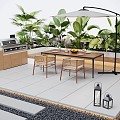 Courtyard Landscape Flower Pond Outdoor Dining Table Ding Step Landscape Plants 3d model