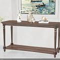 Dark Wooden Console Table With Carved Legs Decorative Vases Books And Colorful Painting On Gray Wall