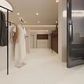 Modern Minimalist Clothing Store Interior Design With Mannequins Clothing Racks And Wooden Counter