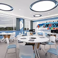School Maker Space Interior With Round Tables Chairs And Windows 3d model