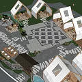Garden Landscape Design With White Tents Geometric Pavement And Stone Paths