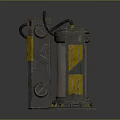 Cylindrical And Rectangular Cosmic Devices With Metallic Surface And Yellow Stripes 3d model