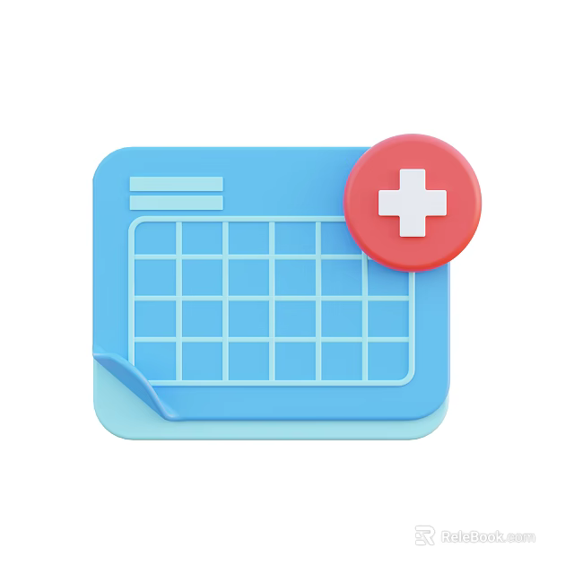 Blue Calendar Design With Red Cross Icon And Grid Layout 3d model