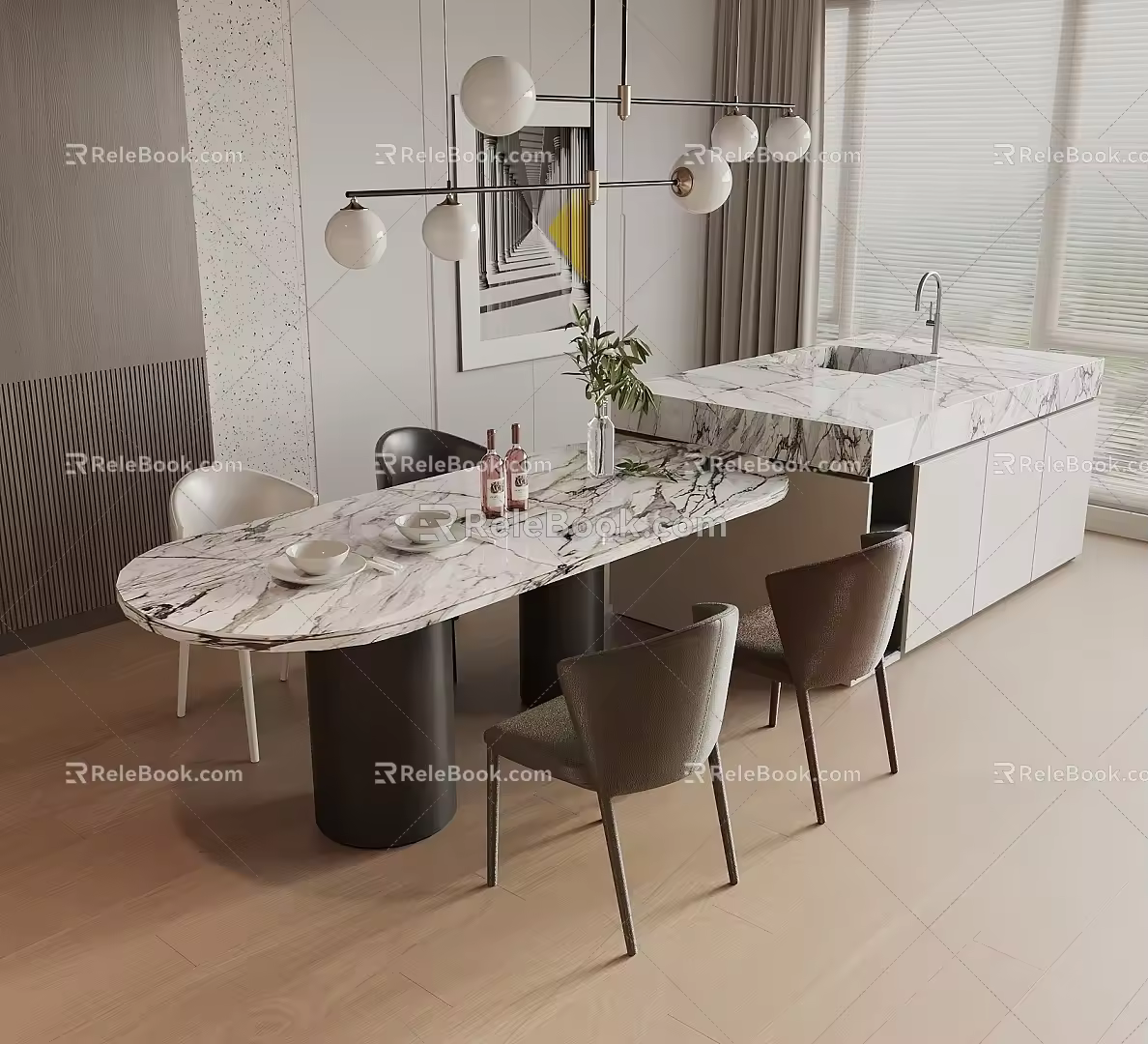 Nakajima Table and Chair Combination 3d model